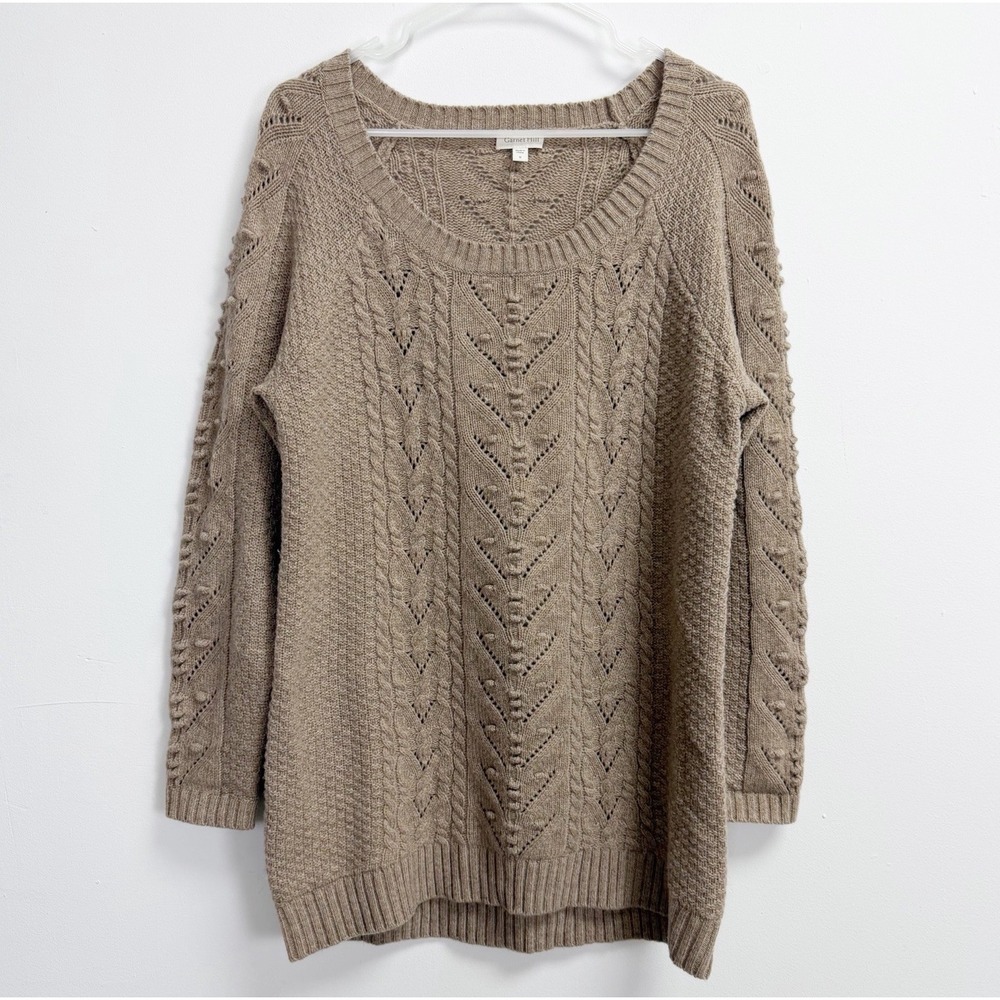 Garnet Hill Sweater Womens Small Tan Merino Wool Roundneck Knit